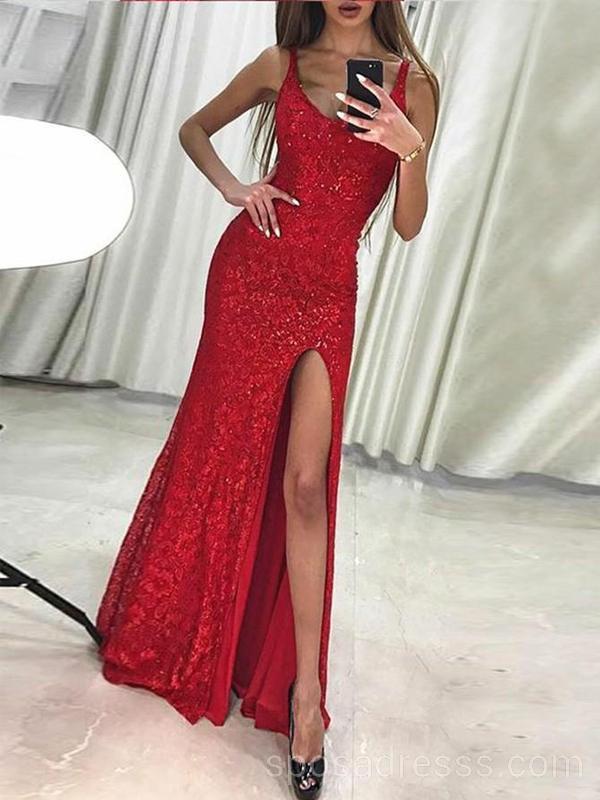 Sexy Sparkly Red Mermaid Seitenschlitz lange Abend Prom Kleider, billige benutzerdefinierte Sweet 16 Kleider, 18548