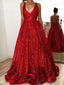 V cuello sin espalda brillante rojo una línea de vestidos de noche largos de baile, 17666