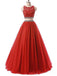 Red Two Pieces Rhinestone Tulle A-line Long Evening Prom Dresses, 17668