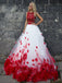 Sexy zweiteilige rote Spitze weißer Rock eine Linie lange benutzerdefinierte Abend Abendkleider, 17411
