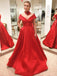 Red A-line V Neck Off The Shoulder Prom Dresses, Sweet 16 Prom Dresses, 12477
