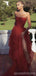 Simple Red A-line Strapless High Slit Maxi Long Prom Dresses,13214