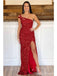 Red Mermaid One Shoulder High Slit Cheap Long Prom Dresses Online,12958