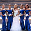 Royal Blue Mermaid Off Shoulder Cheap Long Bridesmaid Dresses,WG1380