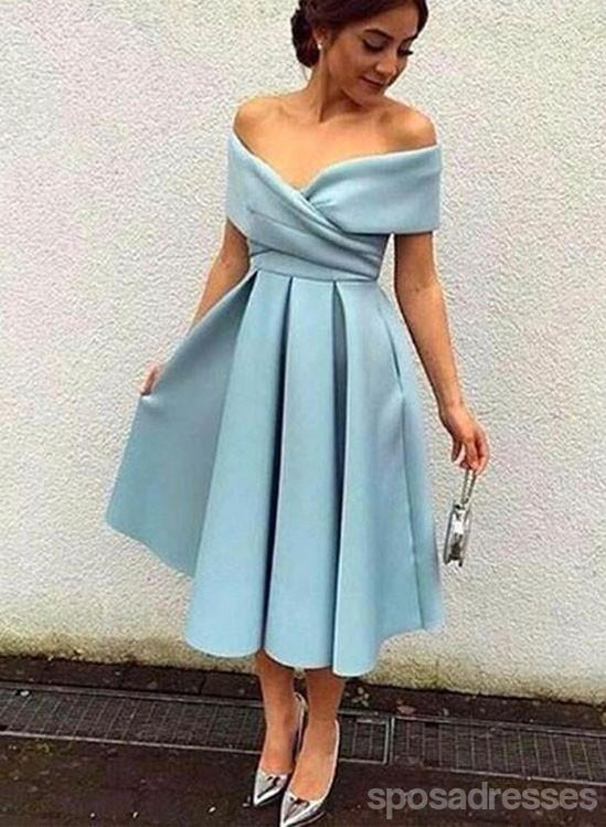 Off Shoulder Dusty Blue Short Cheap Homecoming Dresses 2018, CM543