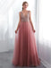 Dusty Pink V Neck Side Slit Beaded Long Evening Prom Dresses, Cheap Custom Sweet 16 Dresses, 18519