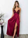 Sexy Backless Red Sequin Side Slit Long Evening Prom Dresses, 17661