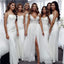 Simple White Mermaid Spaghetti Straps Cheap Long Bridesmaid Dresses,WG1346