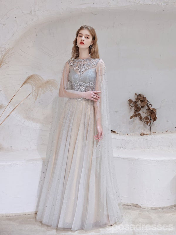 See Through A-line V-neck Long Prom Dresses Online, Evening Party Dresses,12759