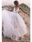 Floral A-line Straps V-neck Handmade Lace Wedding Dresses,WD780
