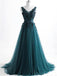 V Neck Dark Green Cheap Long Evening Prom Dresses, Sweet 16 Prom Dresses, 12378