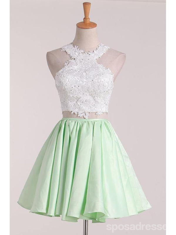 Two Pieces Halter Lace Short Homecoming Dresses Online, Cheap Short Prom Dresses, CM864