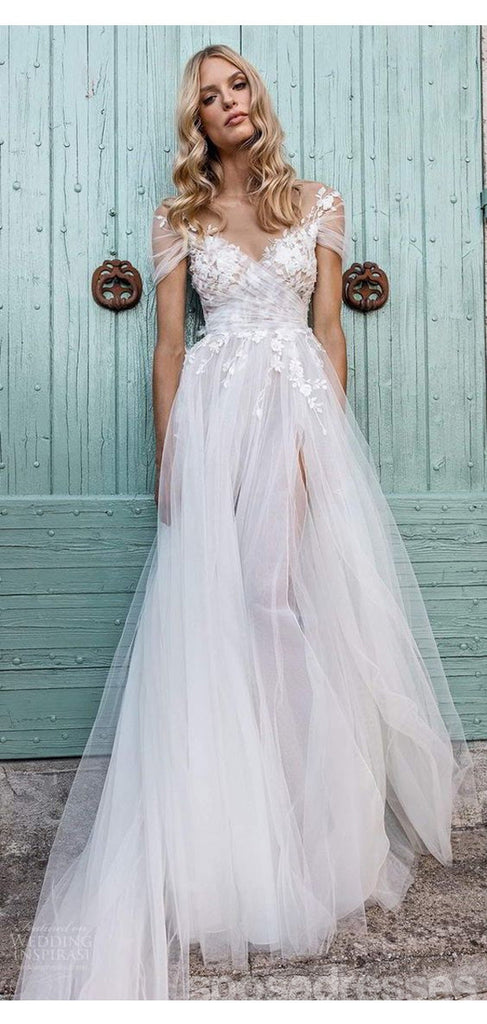 Mangas largas ver a través de vestidos de novia baratos, vestidos de novia de una línea sin respaldo sexy, WD435