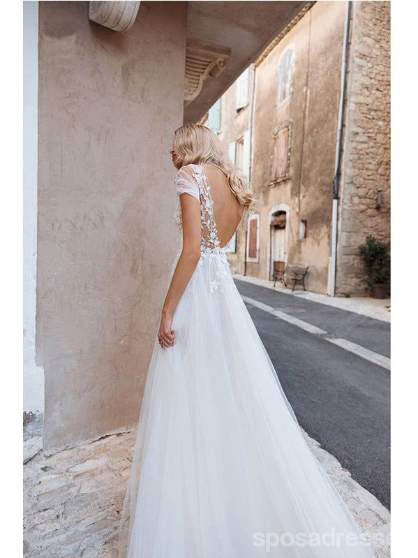 Lange Ärmel sehen durch billige Hochzeitskleider, sexy Backless A-Linie Brautkleide, WD435