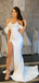 Simple White Mermaid Off Shoulder High Slit Maxi Long Prom Dresses,13273