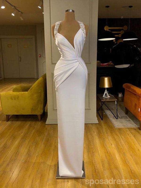 Unique White Sheath V-neck Cheap Long Prom Dresses Online,13012