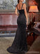 Sexy Black Sheath V-neck High Slit Cheap Long Prom Dresses Online,13079