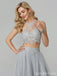 Grey A-line Two Pieces Halter Cheap Long Prom Dresses Online,13077