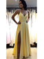 Einfache V-Ausschnitt Seitenschlitz gelb lange Abend Prom Kleider, Abend Party Prom Kleider, 12141