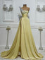Yellow A-line One Shoulder High Slit Cheap Long Prom Dresses Online,12686